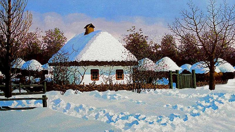 Украинское село зимой (холст, масло) 90х60 см.